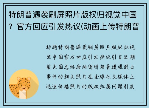 特朗普遇袭刷屏照片版权归视觉中国？官方回应引发热议(动画上传特朗普个人网站)