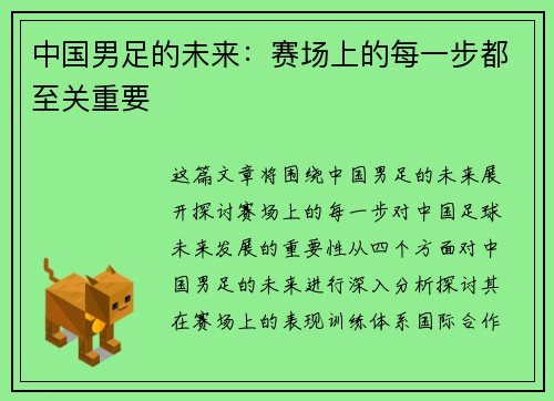 中国男足的未来：赛场上的每一步都至关重要
