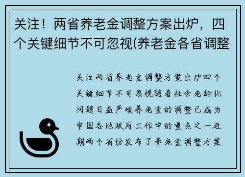 关注！两省养老金调整方案出炉，四个关键细节不可忽视(养老金各省调整方案)