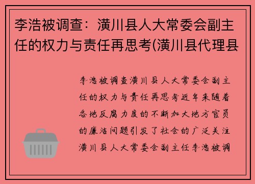 李浩被调查：潢川县人大常委会副主任的权力与责任再思考(潢川县代理县长)
