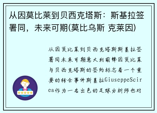 从因莫比莱到贝西克塔斯：斯基拉签署同，未来可期(莫比乌斯 克莱因)