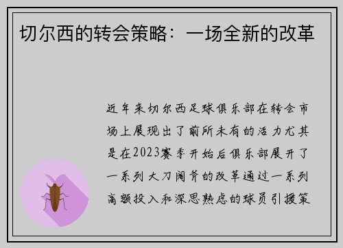 切尔西的转会策略：一场全新的改革